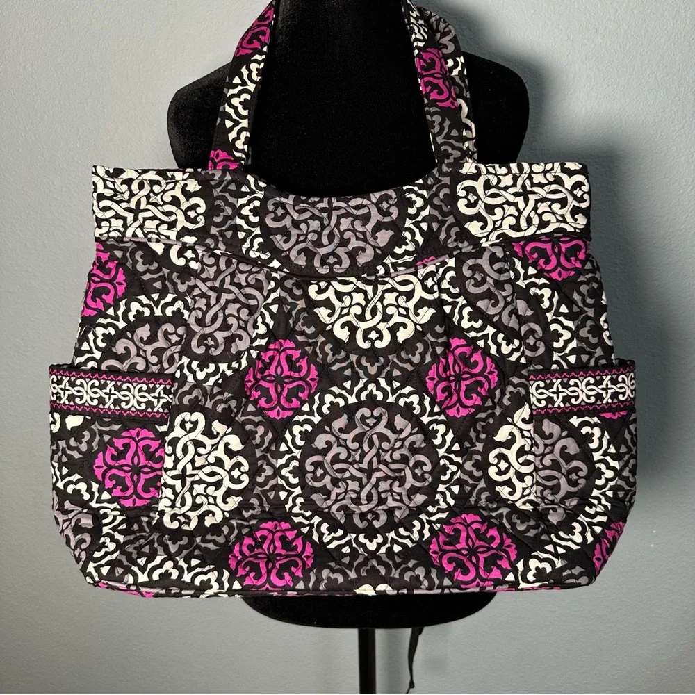 Vera Bradley Black White Gray and Pink Quilted Tote